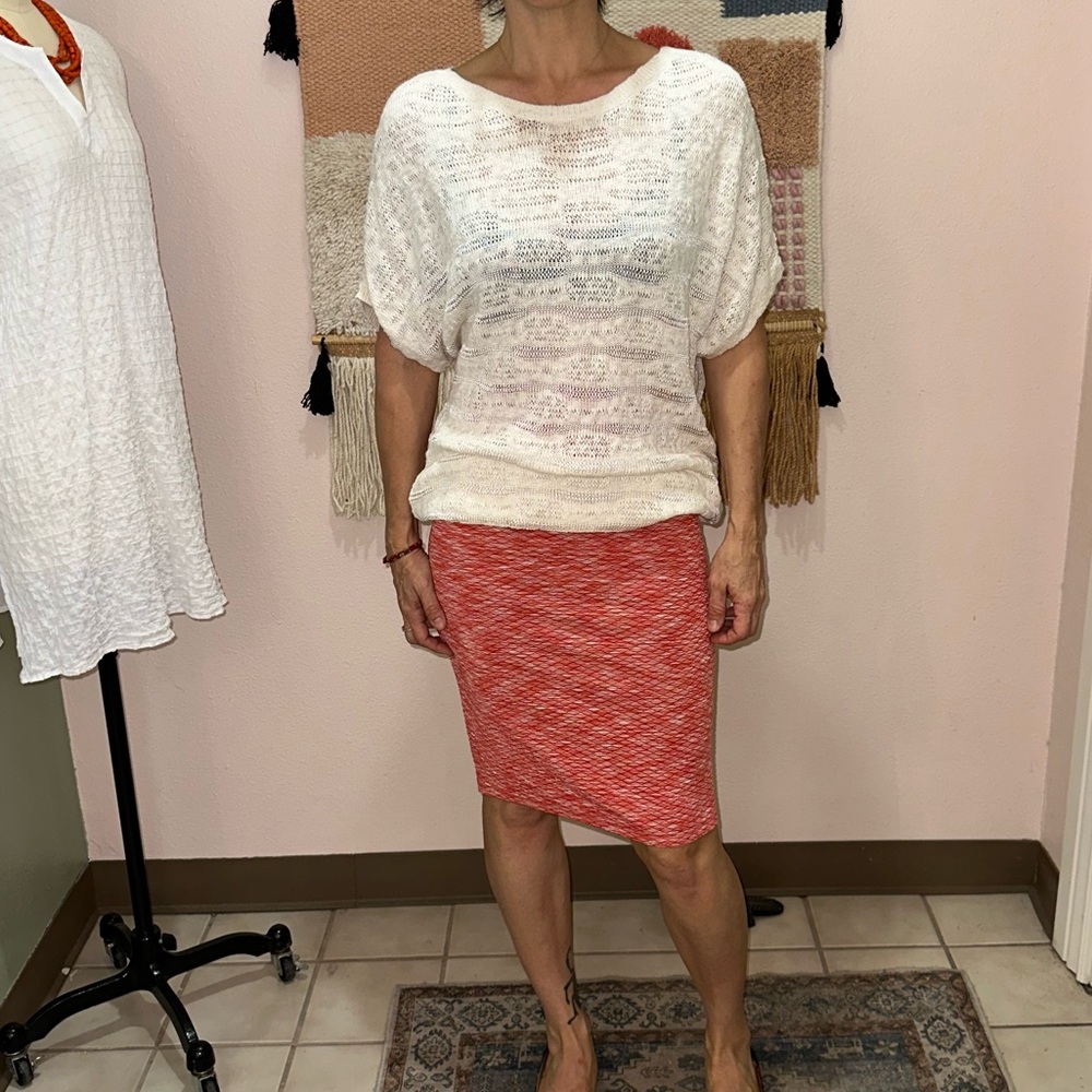 Chicos cream knit cotton dolman short sleeve sweater top size 2 14